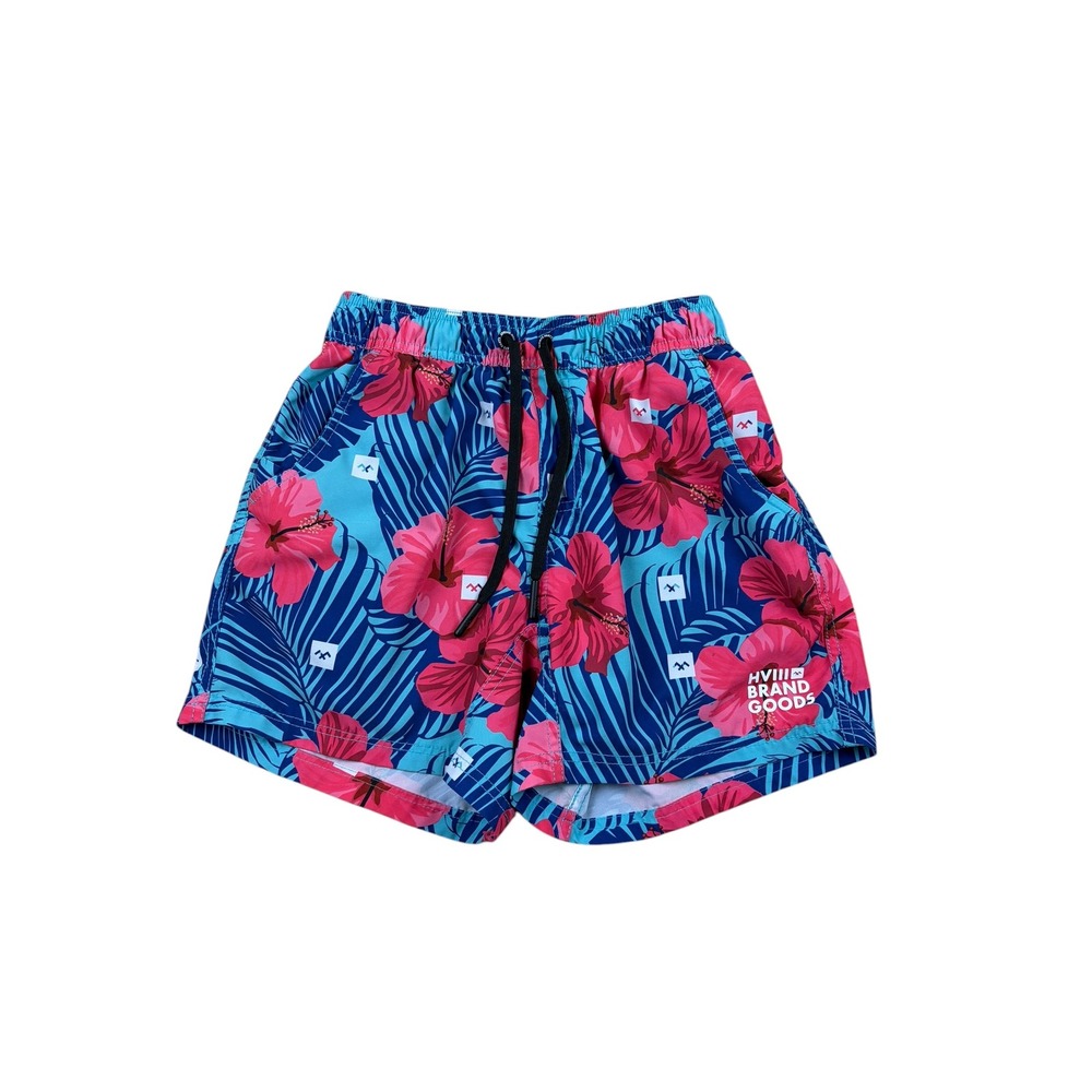 HVIII Brand Goods GOAT Shorts Mens Small Blue Pink Tropical Hibiscus Floral Gym